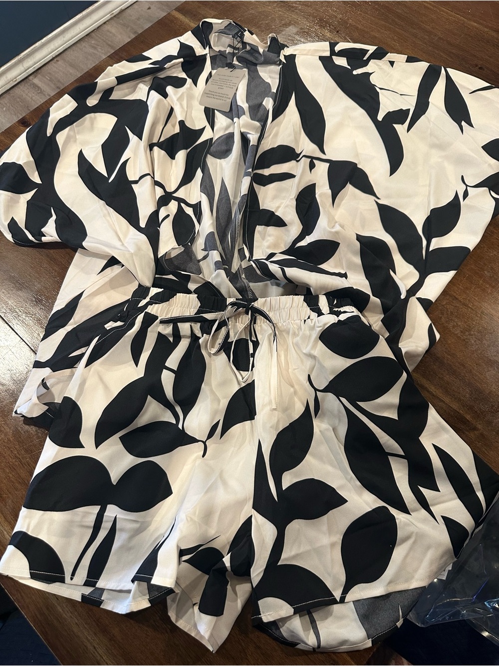 High-Waist Black & White Leaf Print Women’s Shorts